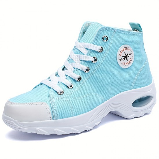 Women's Leisure Air Cushion Sneakers, Thick Bottom Mid Top Breathable Canvas Shoes, Women's Casual Shoes Women's Leisure Air Cushion Sneakers, Thick Bottom Mid Top Breathable Canvas Shoes, Women's Casual Shoes