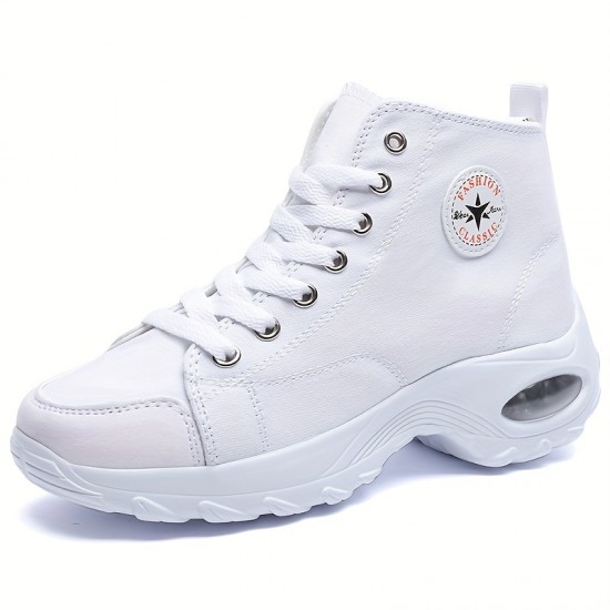 Women's Leisure Air Cushion Sneakers, Thick Bottom Mid Top Breathable Canvas Shoes, Women's Casual Shoes Women's Leisure Air Cushion Sneakers, Thick Bottom Mid Top Breathable Canvas Shoes, Women's Casual Shoes