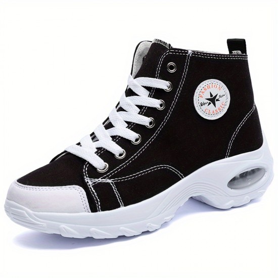 Women's Leisure Air Cushion Sneakers, Thick Bottom Mid Top Breathable Canvas Shoes, Women's Casual Shoes Women's Leisure Air Cushion Sneakers, Thick Bottom Mid Top Breathable Canvas Shoes, Women's Casual Shoes