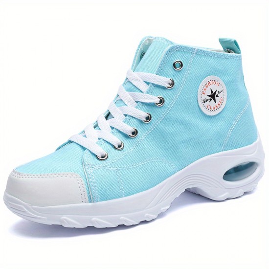 Women's Leisure Air Cushion Sneakers, Thick Bottom Mid Top Breathable Canvas Shoes, Women's Casual Shoes Women's Leisure Air Cushion Sneakers, Thick Bottom Mid Top Breathable Canvas Shoes, Women's Casual Shoes