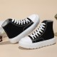 Women's Solid Color Casual Shoes, Lace Up Comfy Platform Soft Sole Shoes, Versatile High-top Canvas Shoes Women's Solid Color Casual Shoes, Lace Up Comfy Platform Soft Sole Shoes, Versatile High-top Canvas Shoes