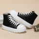 Women's Solid Color Casual Shoes, Lace Up Comfy Platform Soft Sole Shoes, Versatile High-top Canvas Shoes Women's Solid Color Casual Shoes, Lace Up Comfy Platform Soft Sole Shoes, Versatile High-top Canvas Shoes