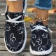 Women's Heart Pattern Loafers, Lightweight Slip On Casual Soft Sole Shoes, Valentine's Day Canvas Shoes Women's Heart Pattern Loafers, Lightweight Slip On Casual Soft Sole Shoes, Valentine's Day Canvas Shoes