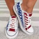 Women's Star Pattern Canvas Shoes, Casual Lace Up Outdoor Shoes, Lightweight Independence Day Shoes Women's Star Pattern Canvas Shoes, Casual Lace Up Outdoor Shoes, Lightweight Independence Day Shoes