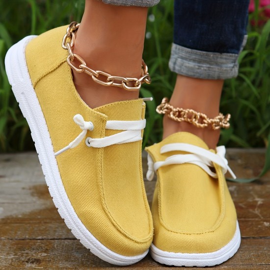 Women's Low Top Canvas Shoes, Round Toe Slip On Flat Loafers, Casual Walking Shoes Women's Low Top Canvas Shoes, Round Toe Slip On Flat Loafers, Casual Walking Shoes