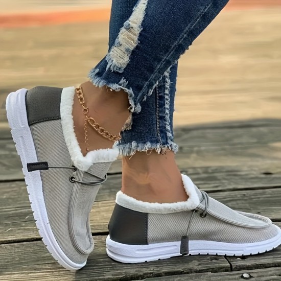 Women's Solid Color Lined Shoes, Slip On Fluffy Warm Flat Non-slip Canvas Shoes, Plush Winter Comfy Shoes Women's Solid Color Lined Shoes, Slip On Fluffy Warm Flat Non-slip Canvas Shoes, Plush Winter Comfy Shoes