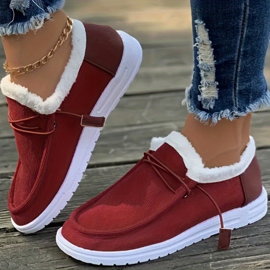 Women's Solid Color Lined Shoes, Slip On Fluffy Warm Flat Non-slip Canvas Shoes, Plush Winter Comfy Shoes Women's Solid Color Lined Shoes, Slip On Fluffy Warm Flat Non-slip Canvas Shoes, Plush Winter Comfy Shoes