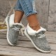 Women's Fluffy Fleece Lined Canvas Shoes, Thermal Slip On Low Top Shoes, Winter Warm Flat Shoes Women's Fluffy Fleece Lined Canvas Shoes, Thermal Slip On Low Top Shoes, Winter Warm Flat Shoes