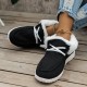 Women's Fluffy Fleece Lined Canvas Shoes, Thermal Slip On Low Top Shoes, Winter Warm Flat Shoes Women's Fluffy Fleece Lined Canvas Shoes, Thermal Slip On Low Top Shoes, Winter Warm Flat Shoes