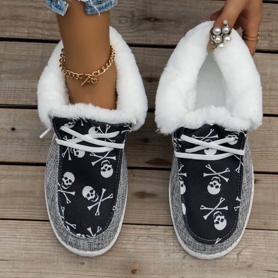 Women's Fluffy Fleece Lined Canvas Shoes, Thermal Slip On Low Top Shoes, Winter Warm Flat Shoes Women's Fluffy Fleece Lined Canvas Shoes, Thermal Slip On Low Top Shoes, Winter Warm Flat Shoes