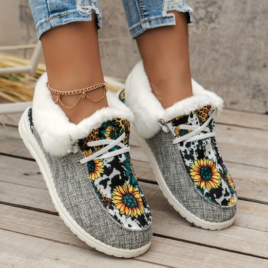 Women's Fluffy Fleece Lined Canvas Shoes, Thermal Slip On Low Top Shoes, Winter Warm Flat Shoes Women's Fluffy Fleece Lined Canvas Shoes, Thermal Slip On Low Top Shoes, Winter Warm Flat Shoes