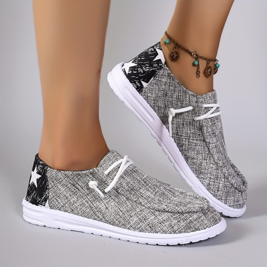 Women's Star Pattern Canvas Shoes, Casual Lace Up Outdoor Shoes, Lightweight Low Top Sneakers Women's Star Pattern Canvas Shoes, Casual Lace Up Outdoor Shoes, Lightweight Low Top Sneakers
