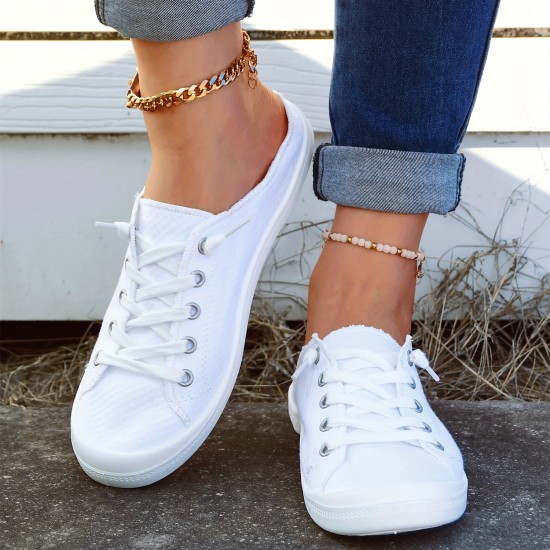 Women's Flat Canvas Shoes, Casual Lace Up Slip On Low Top Casual Shoes, Outdoor Sports Walking Shoes Women's Flat Canvas Shoes, Casual Lace Up Slip On Low Top Casual Shoes, Outdoor Sports Walking Shoes