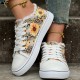 Women's Sunflower Print Canvas Shoes, Casual Lace Up Outdoor Shoes, Lightweight Low Top Walking Shoes Women's Sunflower Print Canvas Shoes, Casual Lace Up Outdoor Shoes, Lightweight Low Top Walking Shoes