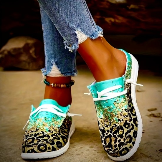 Women's Leopard Print Canvas Shoes, Fashion Round Toe Low Top Slip On Loafers, Casual Flat Sneakers Women's Leopard Print Canvas Shoes, Fashion Round Toe Low Top Slip On Loafers, Casual Flat Sneakers
