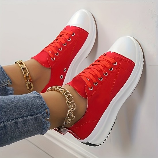 Women's Solid Color Casual Sneakers, Lace Up Platform Soft Sole Sporty Trainers, Breathable Low-top Skate Shoes Women's Solid Color Casual Sneakers, Lace Up Platform Soft Sole Sporty Trainers, Breathable Low-top Skate Shoes