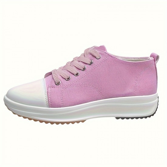 Women's Solid Color Casual Sneakers, Lace Up Platform Soft Sole Sporty Trainers, Breathable Low-top Skate Shoes Women's Solid Color Casual Sneakers, Lace Up Platform Soft Sole Sporty Trainers, Breathable Low-top Skate Shoes