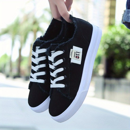 Women's Classic Canvas Flat Shoes, Solid Color Lace Up Low-top Casual Shoes, Women's Comfy Footwear Women's Classic Canvas Flat Shoes, Solid Color Lace Up Low-top Casual Shoes, Women's Comfy Footwear