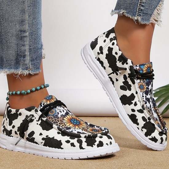 Women's Sunflower Print Canvas Shoes, Lightweight Low Top Lace Up Shoes, Women's Fashion Walking Shoes Women's Sunflower Print Canvas Shoes, Lightweight Low Top Lace Up Shoes, Women's Fashion Walking Shoes