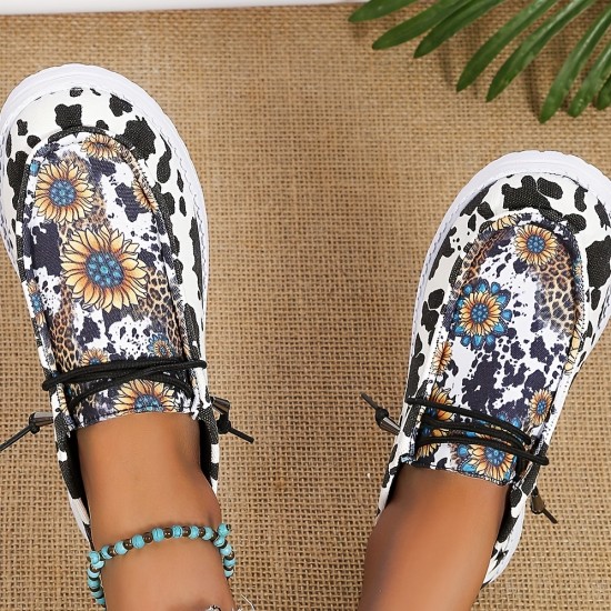 Women's Sunflower Print Canvas Shoes, Lightweight Low Top Lace Up Shoes, Women's Fashion Walking Shoes Women's Sunflower Print Canvas Shoes, Lightweight Low Top Lace Up Shoes, Women's Fashion Walking Shoes