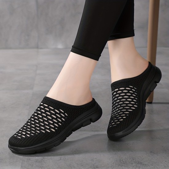 Women's Breathable Mesh Mules, Casual Slip On Knitted Flats, Lightweight & Comfortable Shoes Women's Breathable Mesh Mules, Casual Slip On Knitted Flats, Lightweight & Comfortable Shoes