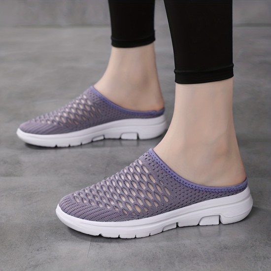 Women's Breathable Mesh Mules, Casual Slip On Knitted Flats, Lightweight & Comfortable Shoes Women's Breathable Mesh Mules, Casual Slip On Knitted Flats, Lightweight & Comfortable Shoes