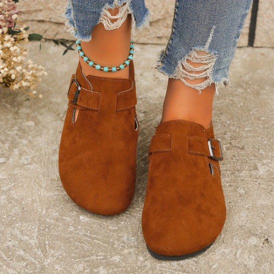 Women's Solid Color Flat Shoes, Round Toe Low-top Non-slip Ankle Buckle Design Shoes, Casual & Comfy Daily Shoes Women's Solid Color Flat Shoes, Round Toe Low-top Non-slip Ankle Buckle Design Shoes, Casual & Comfy Daily Shoes