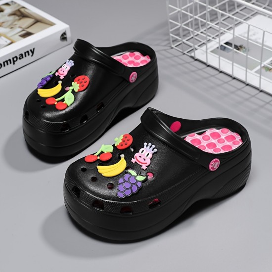 Women's Trendy Platform Clogs, Cute Cartoon Decor Hollow Out Slide Sandals, Fashion Outdoor Beach Garden Shoes Women's Trendy Platform Clogs, Cute Cartoon Decor Hollow Out Slide Sandals, Fashion Outdoor Beach Garden Shoes