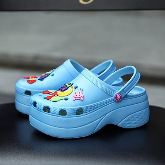 Women's Trendy Platform Clogs, Cute Cartoon Decor Hollow Out Slide Sandals, Fashion Outdoor Beach Garden Shoes Women's Trendy Platform Clogs, Cute Cartoon Decor Hollow Out Slide Sandals, Fashion Outdoor Beach Garden Shoes