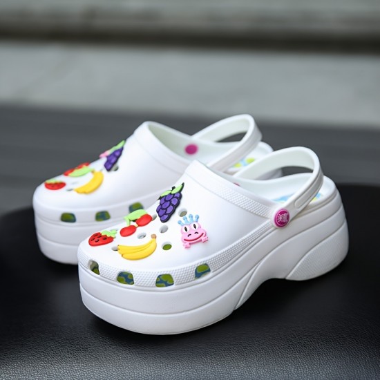 Women's Trendy Platform Clogs, Cute Cartoon Decor Hollow Out Slide Sandals, Fashion Outdoor Beach Garden Shoes Women's Trendy Platform Clogs, Cute Cartoon Decor Hollow Out Slide Sandals, Fashion Outdoor Beach Garden Shoes
