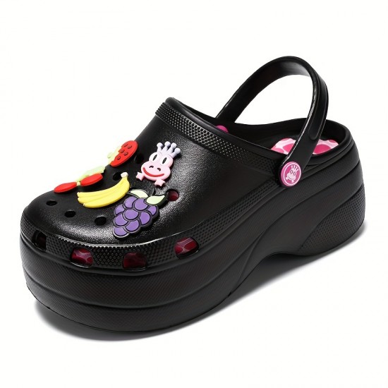 Women's Trendy Platform Clogs, Cute Cartoon Decor Hollow Out Slide Sandals, Fashion Outdoor Beach Garden Shoes Women's Trendy Platform Clogs, Cute Cartoon Decor Hollow Out Slide Sandals, Fashion Outdoor Beach Garden Shoes