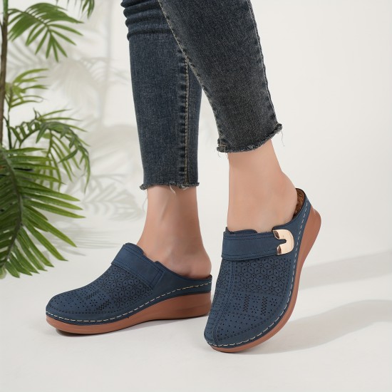 Women's Casual Wedge Mules, Closed Toe Slip On Outdoor Slide Sandals, Breathable Summer Slide Shoes Women's Casual Wedge Mules, Closed Toe Slip On Outdoor Slide Sandals, Breathable Summer Slide Shoes