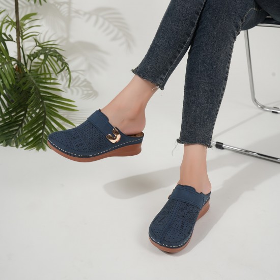 Women's Casual Wedge Mules, Closed Toe Slip On Outdoor Slide Sandals, Breathable Summer Slide Shoes Women's Casual Wedge Mules, Closed Toe Slip On Outdoor Slide Sandals, Breathable Summer Slide Shoes