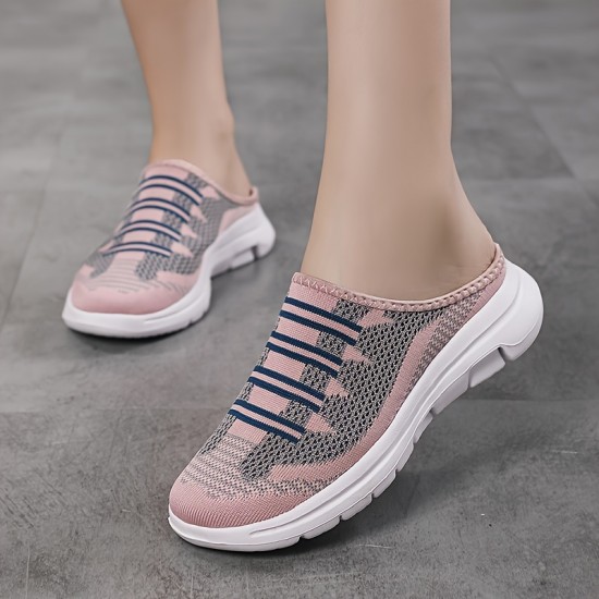 Women's Breathable Knit Mule Sneakers, Casual Slip On Outdoor Shoes, Lightweight & Comfortable Shoes Women's Breathable Knit Mule Sneakers, Casual Slip On Outdoor Shoes, Lightweight & Comfortable Shoes
