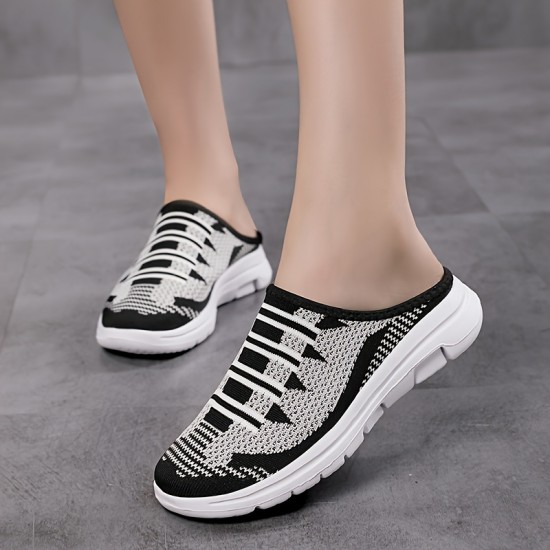 Women's Breathable Knit Mule Sneakers, Casual Slip On Outdoor Shoes, Lightweight & Comfortable Shoes Women's Breathable Knit Mule Sneakers, Casual Slip On Outdoor Shoes, Lightweight & Comfortable Shoes