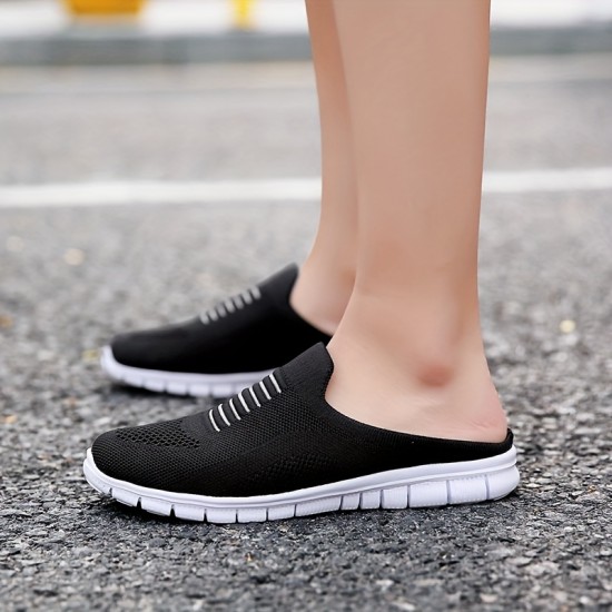 Women's Knit Flat Mules, Comfy Solid Color Closed Toe Non Slip Slides Shoes, Casual Outdoor Slippers Women's Knit Flat Mules, Comfy Solid Color Closed Toe Non Slip Slides Shoes, Casual Outdoor Slippers