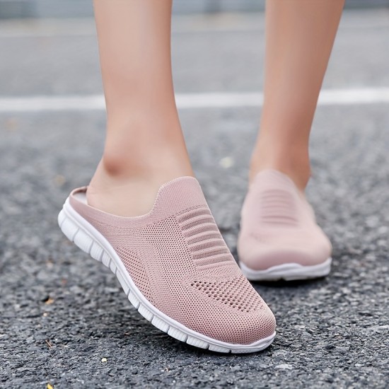 Women's Knit Flat Mules, Comfy Solid Color Closed Toe Non Slip Slides Shoes, Casual Outdoor Slippers Women's Knit Flat Mules, Comfy Solid Color Closed Toe Non Slip Slides Shoes, Casual Outdoor Slippers