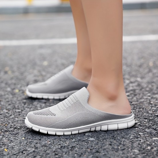 Women's Knit Flat Mules, Comfy Solid Color Closed Toe Non Slip Slides Shoes, Casual Outdoor Slippers Women's Knit Flat Mules, Comfy Solid Color Closed Toe Non Slip Slides Shoes, Casual Outdoor Slippers