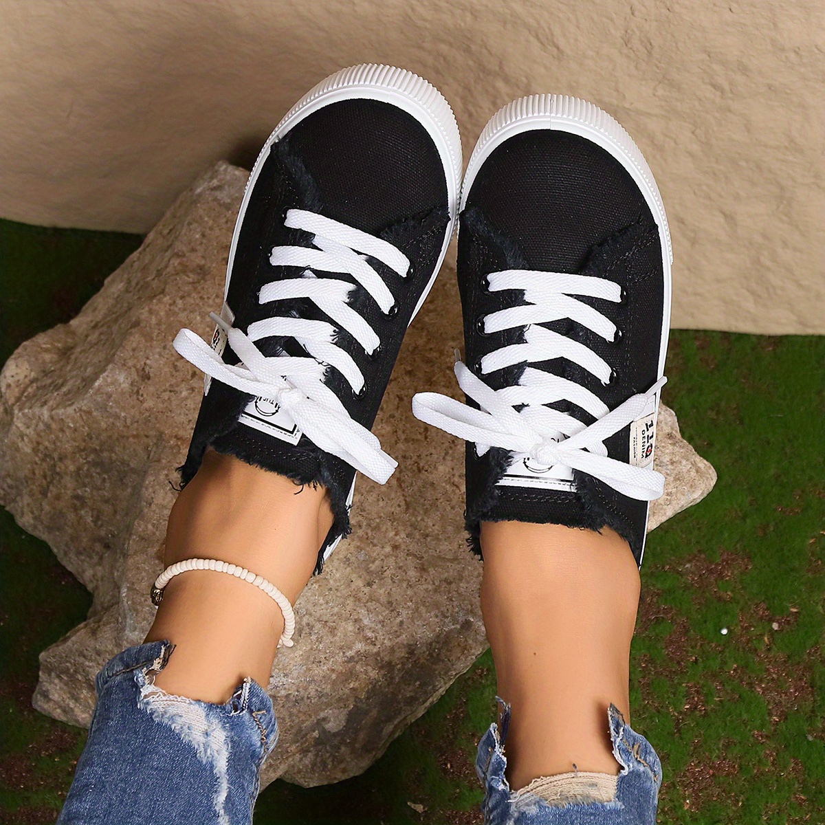 womens simple canvas shoes casual lace up mule sneakers lightweight comfortable shoes details 4
